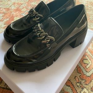 Black, patten leather chunky loafers